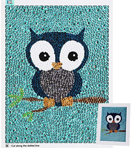 MWOOT 5D kinder Diamant Malerei Kit,DIY Kristall Strass Diamant Pasted Painting Bilder Full Stickerei Malerei Kreuzstich für Home Wanddekoration (15x20CM)-Eule