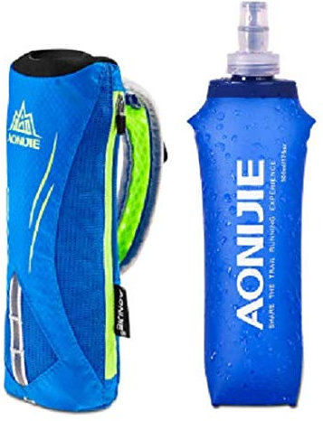AONIJIE Running Hand Held 500 ml Water Bottle Kettle Holder Wrist Storage Bag Hydration Backpack Hydra Fuel Soft Flask Marathon Race (Blue)