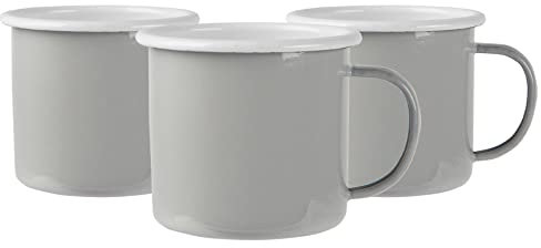 Argon Tableware Coloured Mugs - 375ml - Pack of 6 - Grey Metal Insulated Coffee Mugs Lightweight Camping Cups for Drinking Tea, Hot Chocolate, Coffee