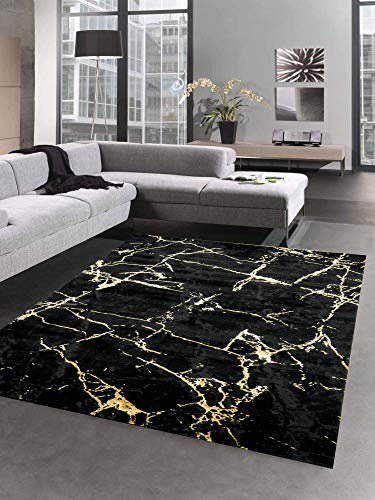 CARPETIA Teppich modern Wohnzimmerteppich Marmor Optik schwarz Gold Größe 160x230 cm
