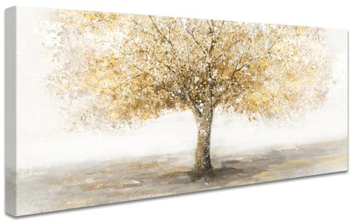 Cadre en bois Impression sur Toile Arbre de la vie Tableau Peinture Affiche Decoration Murale Abstrait Image sur Toile Grand Tableau Decoration Murale Salon Chambre Décorations 50x120cm/20x48 Inch