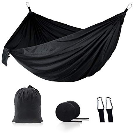 Surwin Aufhängung Hängematte mit Gestell Haken, Hängematte Outdoor Atmungsaktiv Schnelltrocknendes, Entspannung Hängesessel Tragbare mit Tragetasche für Terrasse Hof Garten (schwarz)