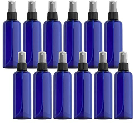 ZEOABSY 12 Pièces 100ml Vaporisateur Vide, Bleu Petits Vaporisateur en Plastique, Flacon Spray Vide, Atomiseur Parfum, Bouteilles avec Pompe de Pulvérisation Noir de Voyage