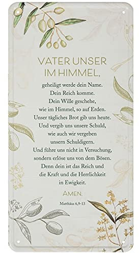 Praisent Blechschild Vater Unser | Metallschild Wandschild Türschild Gebet christliche Wanddekoration, Beige, 30 x 15