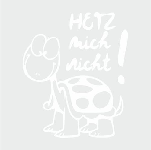 tradercat® Adesivo per auto Hetz Mich nicht Schildkröte – 10 cm x 12 cm – Adesivo per tutte le superfici, finestre, specchietti laterali, lunotto posteriore, cofano, veicolo – con istruzioni (bianco)