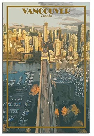 UEJD Vancouver Kanada Vintage Reiseposter Hafen Dekorative Poster Moderne Schlafzimmer Leinwand Kunst Poster Bild Malerei Poster Wanddekoration Kunst Geschenk