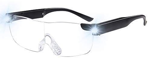 OuShiun Lupenbrille mit LED Licht USB Wiederaufladbare Lupe Brillen für Close Work Lesen Hobbys Crafts(Schwarz, 2.0X)