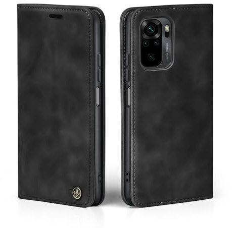 LBH Handyhülle für Xiaomi Redmi Note 10 in Schwarz mit Karten- und Geldfach Smartphone Hülle mit Standfunktion Flip Case Schutzhülle Magnetverschluss Vintage