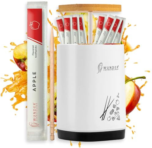 Wunder palillos de dientes con sabor - 100 palillos de dientes individualmente empacados + 1 dispensador de palillos de dientes - Aliento fresco (manzana)