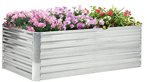 Outsunny Carré Potager de Jardin rectangulaire Tubes de renforcement Acier galvanisé 180 x 90 x 59 cm Argent