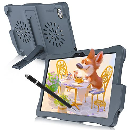 kinstone Kinder Tablet, 10,1 Zoll,Quad-Core 3GB+64GB, 5G Dual WiFi Tablet Pc,1280x800 IPS FHD,2MP+5MP Kamera Face ID mit Kindersicherung und Kindererziehung, vorinstallierte Kinderanwendungen,Grau