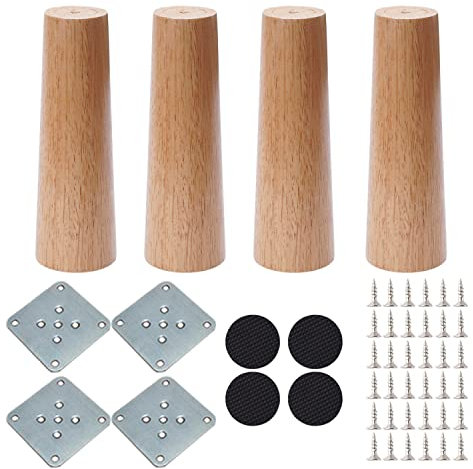 NAKUPENDA Pied Meuble 4 Pièces Pieds de Meubles en Bois Pieds de Canapé Cône Droit Pieds en Bois pour Meuble Sofa Fauteuil Lit Chaise (15cm Hauteur)