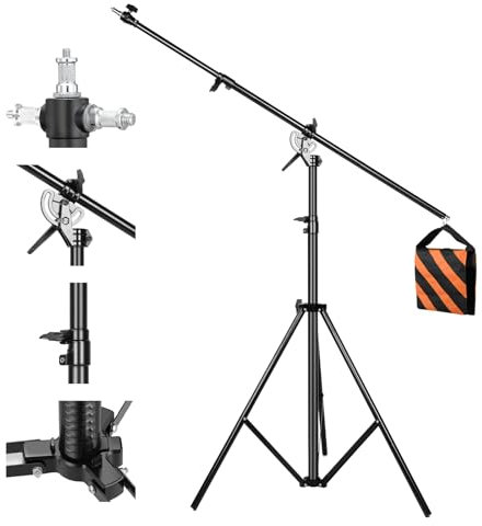 Soonpho 13.2ft/400cm Lampenstativ Lichtstativ 4m Stativ Galgenstativ lichtständer Fotografisches Lichtstativ Kreuzschiene Oberlichtstativ Auslegerarm für Außenaufnahmen und VLOG TikTok