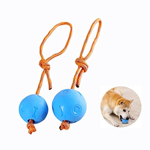EKKJNQ Hundeball mit Schnur/Wurfball mit Seil/Interaktives Spielzeug für Hunde/Weich und Elastisch Vollgummiball/Hundeball welpen Frisbee Hund Ball mit Schnur Hund 2PCS (Blau)