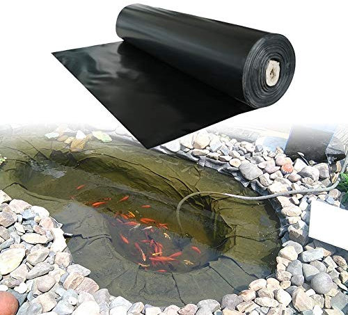 HDPE-Gummi-Teichfolie, 19,6 mm, 0,5 mm, undurchlässige Folie, flexibel, Teich-Versickerungsmembran für Wassergärten, Koi-Teiche, Bäche, Brunnen (Farbe: Schwarz, Größe: 1 x 2 m)