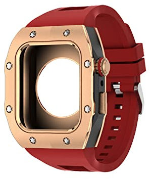 EKSIL Nouveau boîtier en métal Bracelet en silicone pour Apple Watch Series 8 7 45mm Modification Mod Kit pour IWatch 6 5 4 45 44 SE 44 mm Bracelet en caoutchouc, 45MM, Agate