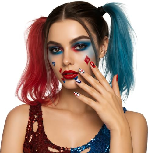 FIESTAS GUIRCA | 12 Lange Gefährliche Fingernägel mit Kleber - Kostümzubehör für Halloween und Schurken-Partys - Ideal für Frauen - Kunstnägel für Horror- und Gothic-Kostüme - Mehrfarbig