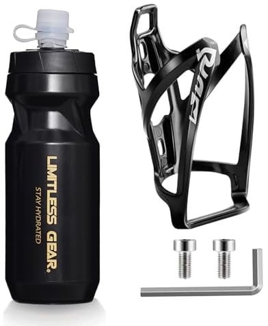OSIGEI Porte-bouteille d'eau léger avec vis – Bouteille de sport de qualité supérieure sans BPA pour vélo de route, montagne et vélos pour enfants (noir doré)