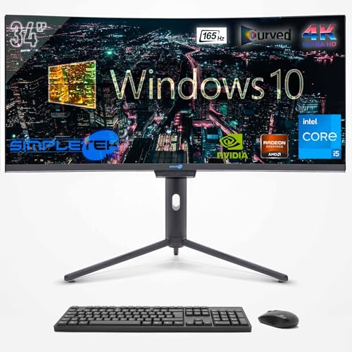 SIMPLETEK All in One 34 i3 4K Curvo 165Hz | Windows 11 Pro | 4GB RAM SSD 240GB | Integrierte Webcam 2K | Aio Gaming Computer | WiFi6 | BT 5.2