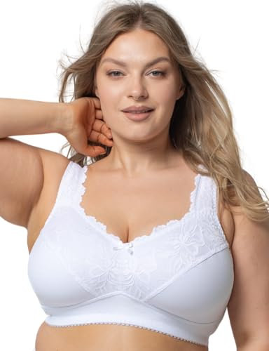 Kudreshov Lingerie Damen Amelia Minimizer BH ohne Bügel - bequemer Baumwolle BH mit Breiten Trägern - bügelloser Komfort für große Brüste mit sanftem Halt Unterwäsche in Weiß 95C