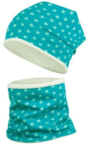Smarilla Wintermütze + Schlauchschal Mädchen Winterset Beanie Snood, Bekleidungsgröße: 50-52, Farbe: Grün-Stern