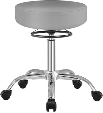 Zelbuck Rollhocker,Arbeitshocker höhenverstellbar 50-62 cm,Drehhocker mit Rollen,bis 180 kg belastbare hocker,360° Drehbar Bürohocker Drehhocker für Büro Salon Massage Spa(Grau)