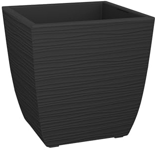 EDA Quadratischer Blumenkasten Diva Stone 42 l – mit abnehmbarem Becken – Außen oder Innen – Wellendekor – 43,5 x 43,5 x 44,2 cm