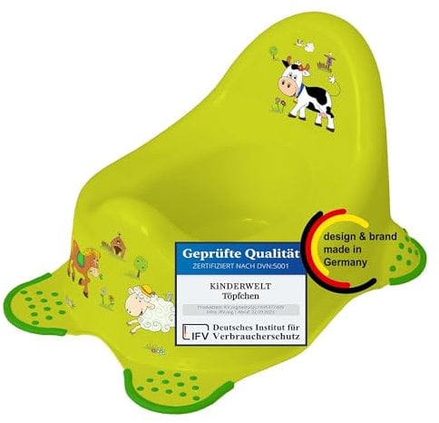 KiNDERWELT Premium Töpfchen für Kinder und Babys, Funny Farm Design in Grün, Töpfchen für Kleinkinder ab 18 Monaten, hohe Rückenlehne, rutschfest und BPA-frei