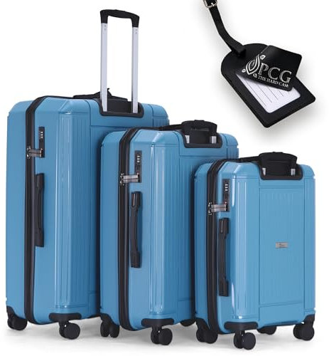 PCG THE HARD CASE Koffer Set [Ice Blue 3-teilig] Premium Hartschalenkoffer-mit TSA Schloss-4 Rollen-Leichter Reisekoffer- robust & stabil -Trolley mit Teleskoparm