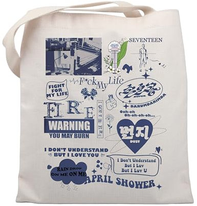 UJIMS Korea-Pop 17 Canvas Schultertasche Korea-Pop Lover Merchandise Musikalbum inspiriertes Geschenk Sänger Fans Geschenk, 17fml-Tragetasche, 13 inches x 14 inches x 0.39 inches