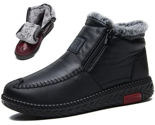 MAOAEAD Bottes de neige chaudes et épaisses en polaire pour femme - Imperméables et antidérapantes - En cuir de coton - Large largeur - Pour femme