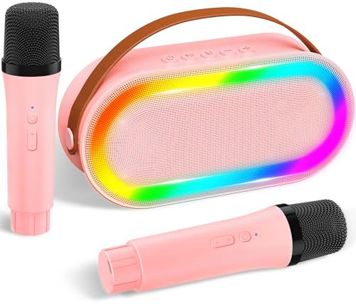Karaoke Machine for Kids with 2 Microphones, Portable Kids Karaoke Machines for Girls with LED Party Lights,Bluetooth Speaker Toys Birthday Gifts for 3 4 5 6 7 8 9 10-12+Years Old Girls Boys(Pink)