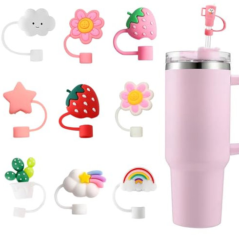 starfa lab 10 Stück Stroh-Abdeckkappen, Nette Strohhalm-Abdeckung für Stanley-Becher, 10mm/0.4inch Strohhalm Zubehör, wiederverwendbare Silikon Stroh Tips Deckel Protektoren