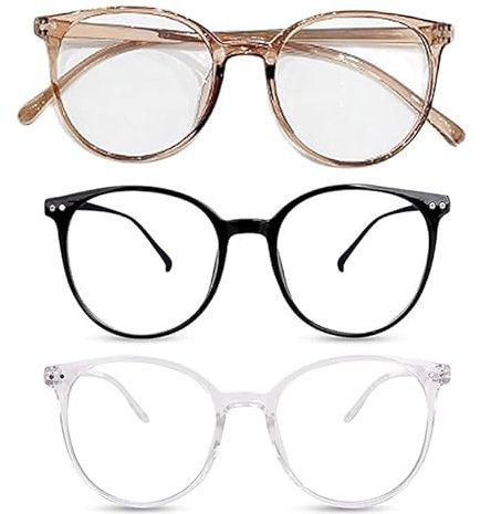 JOYVOX 3 Pack Blue Light Blocking Glasses, Anti Glare, UV Protection, Lightweight Computer Glasses for Women Men, Round Frame Anti Blue Light Glasses