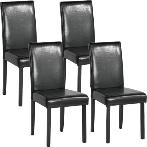 ZZINOKE Chaises de Salle à Manger Lot de 4,Chaise de Cuisine Rembourrée à Dossier Haut,Chaise de Salon en Simili Cuir,Pieds en Bois Massif,Restaurant,Salle de réunion, Bar, Noir
