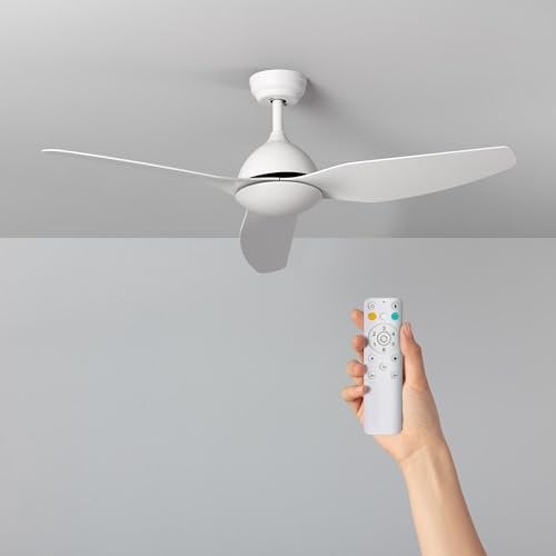 TECHBREY LEDKIA LIGHTING - Ventilatore da Soffitto Silenzioso | Motore DC a Basso Consumo | 6 Velocità | Modalità Estate/Inverno | Resistente IP44, Telecomando Senza Luce, Policarbonato