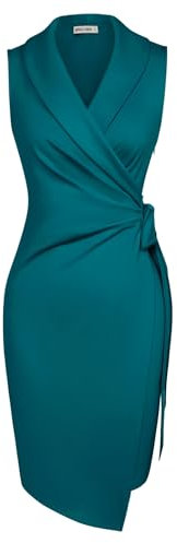 GRACE KARIN Hochzeit Kleid Gast Elegant Abendkleid Damen Blau Ärmellos Plissee Partykleid M Pfauenblau -3