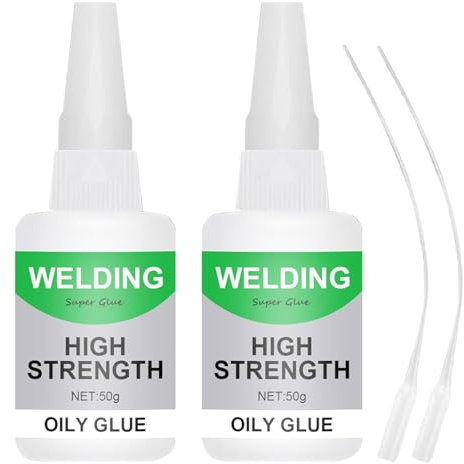 2pcs Oily Glue, 50g High Strength Universal Super Glue, Super Glue All Purpose, Instant Superglue with Anti-Clog Cap for Plastic, Glass, Metal, Ceramics, Wood, Leather, DIY Crafts