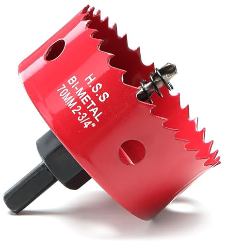 Sierra corona 70mm, bi-metálica sierra perforadora con árbol hexagonal y brocas de centrado, sierra de corona para madera, metal suave, PVC, Rojo