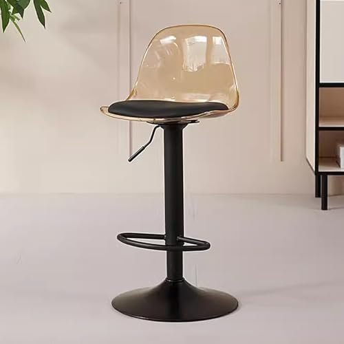 Barhocker Schwarz 360° Drehung mit Acryl Rückenlehne Höhenverstellbarer Barstuhl Belastbar Bis 75kg, füR Bartheke KüChe und Zuhause(Gold)