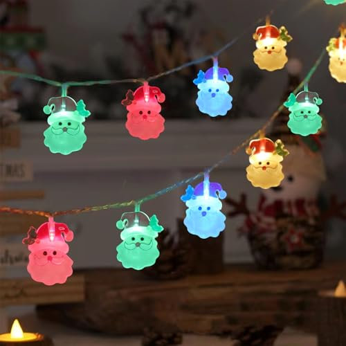 RECUTMS Santa Claus String Lights 10FT Christmas Battery Operated Fairy Light Hanging Twinkle 20LED for Indoor Outdoor Holiday Party Porch Xmas Tree New Year Bedroom Window Wall Decor(Colorful)
