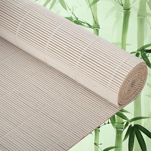 Natürliche Bambus-Rollo Weiße Bambusrollo Aussenbereich Römischer Vorhang Sonnenschutz und Sichtschutz Rollo für Fenster und Türen,Individuelle Größe Bambusrollo