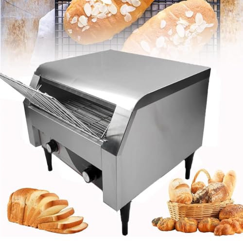 Tostadora de bollos comercial, tostadora transportadora eléctrica de acero inoxidable para restaurante, horno tostador tostadoras transportadoras industriales de alta resistencia,300Slices/Hour