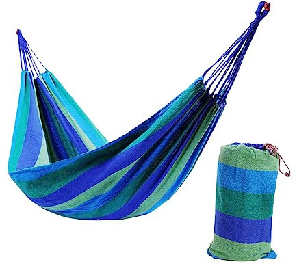 WOONEKY 1satz Doppelte Camping-hängematte Aus Canvas Mit Bunten Regenbogenstreifen Tragbar Und Leicht Für Reisen Camping Und Entspannung Im Freien Blau