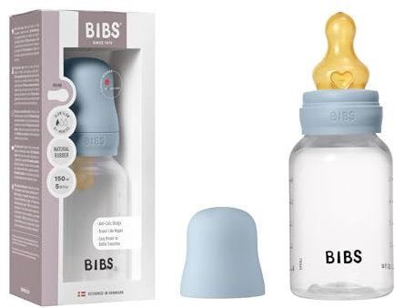BIBS Babyflasche 150 ml. Sauger aus Naturkautschuk - Babyflaschenset. Anti-Kolik. BPA-freiAnti-Kolik. Langsamem Fluss. leicht und einfach zu reinigen. geeignet für Neugeborene ab 0 Jahren - Baby Blue