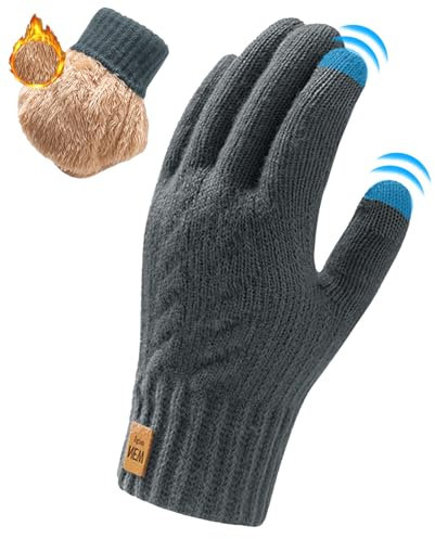 NLAND Guantes de Invierno para Hombre y Mujer,Guantes Térmicos de Lana para Guantes de Pantalla Tactiles Forro polar Guantes de cálidos pesados para clima frío, deportes al aire libre,gris
