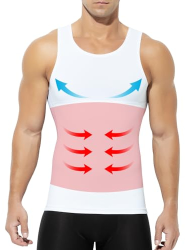Mauro Kane Débardeur Compression Homme Gainant Ventre Plat, Blanc, XXL