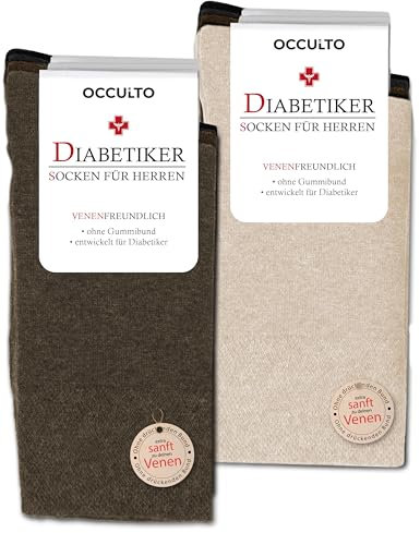 Occulto 10 Paar Diabetikersocken für Herren ohne Naht ohne Gummibund aus Baumwolle 2 Paar Schwarz | 2 Paar Dunkelbraun | 2 Paar Braun | 2 Paar Kaffeebraun | 2 Paar Beige 39-43