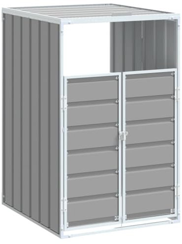 Gecheer Garden Bin Shed Wheelie Bin Storage Shed Steel Trash Bin Shed Garbage Cover Trash Storage Shed for Single Bin Grey 72x81x115 cm Steel