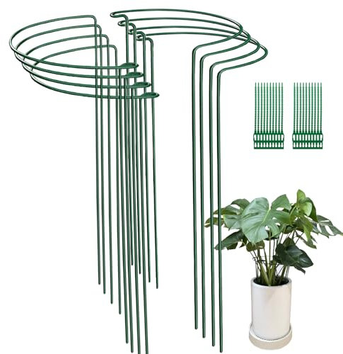 8-Pack 25x60cm Garten Pflanze Unterstützung Stakes Ring Käfige mit 20 PCS Pflanzen Krawatten, Metall Halbrunde Pflanze Ring für Pfingstrosen, Hortensie, Tomate, Rose